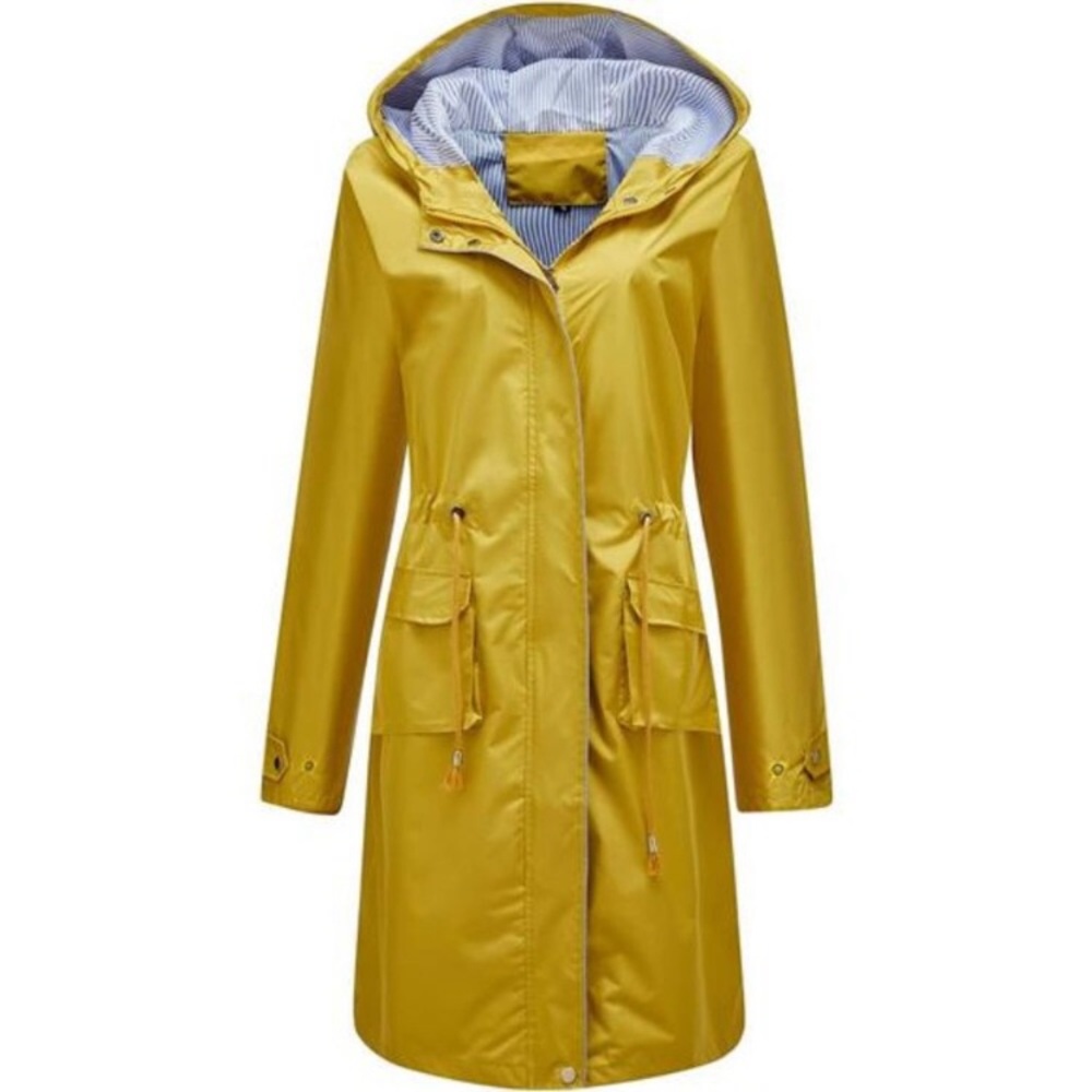 Women's Hooded Rain Jacket Long Waterproof Raincoat Full Zip Midi Windbreaker